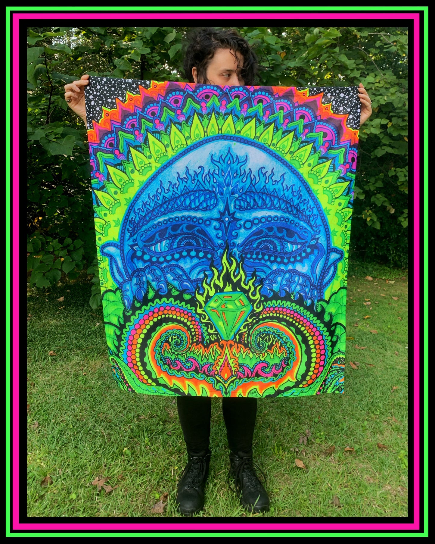 "Om Mani Padme Yum" UV-Reactive Tapestry