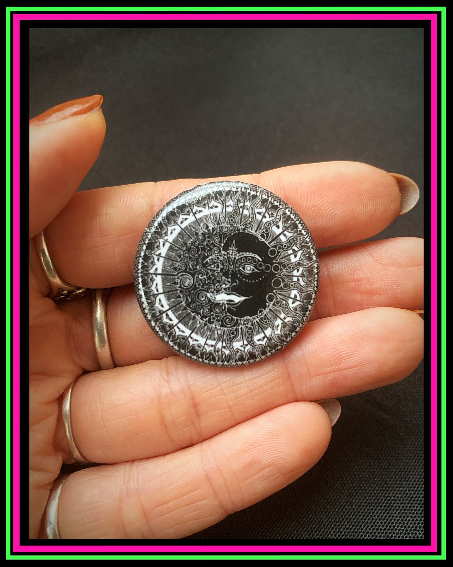 Sun and Moon Pin-On Button