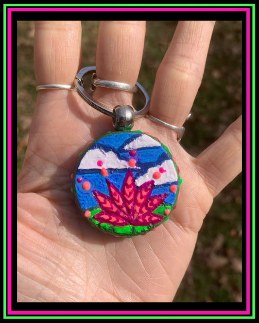 Hand Painted (UV-Reactive) Lotus Keychain