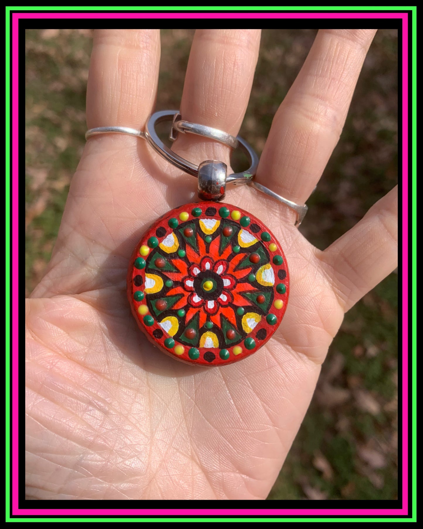 Hand Painted (UV Reactive) Mandala Keychain