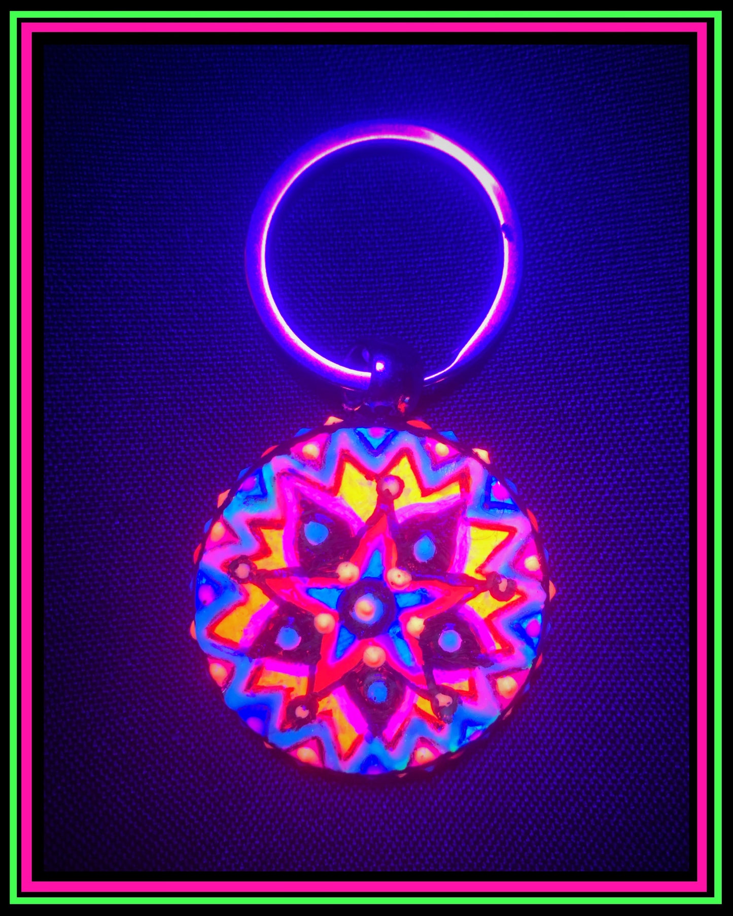 Hand Painted (UV-Reactive) Mandala Keychain