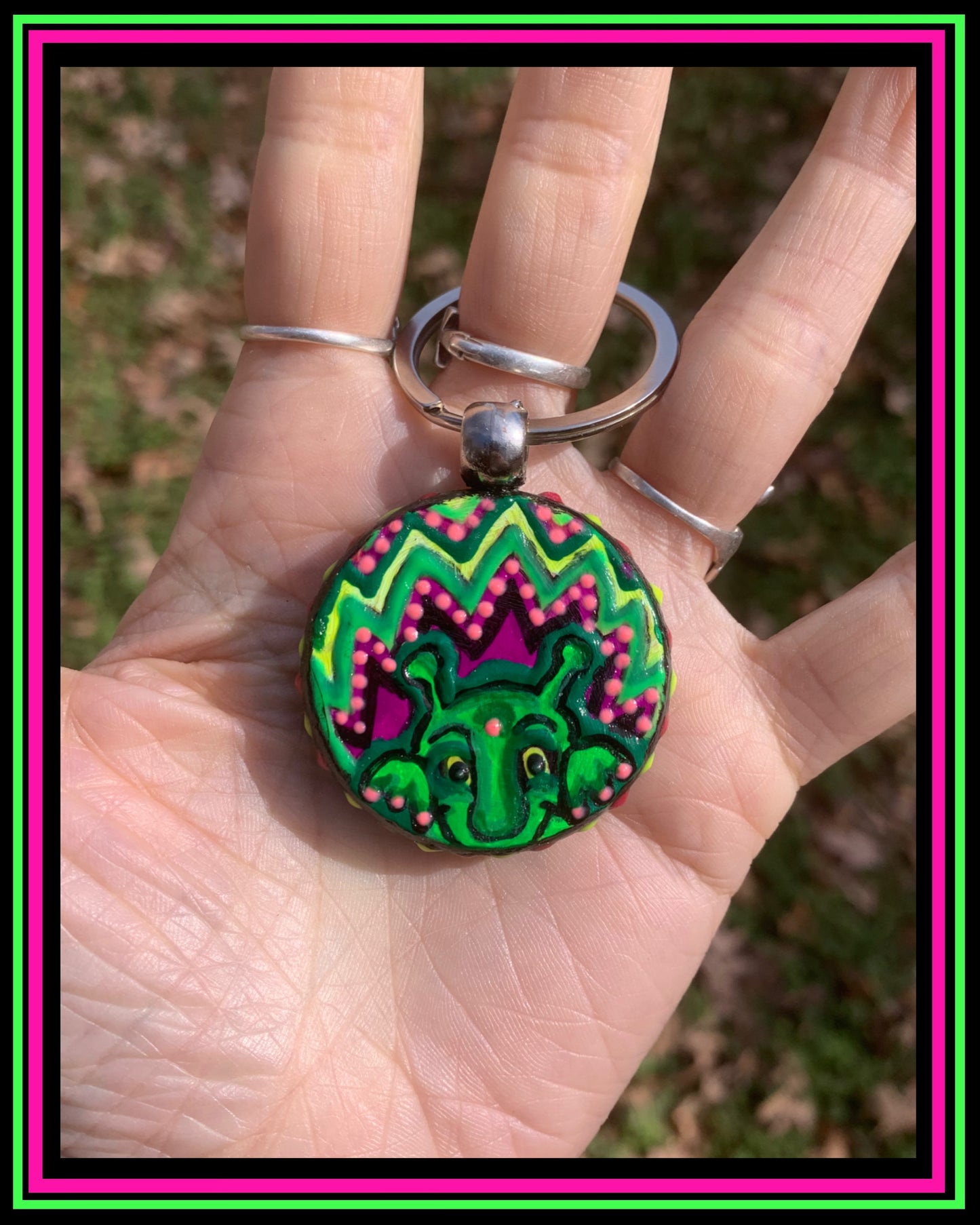 Hand Painted (UV-Reactive) Green Creature Keychain