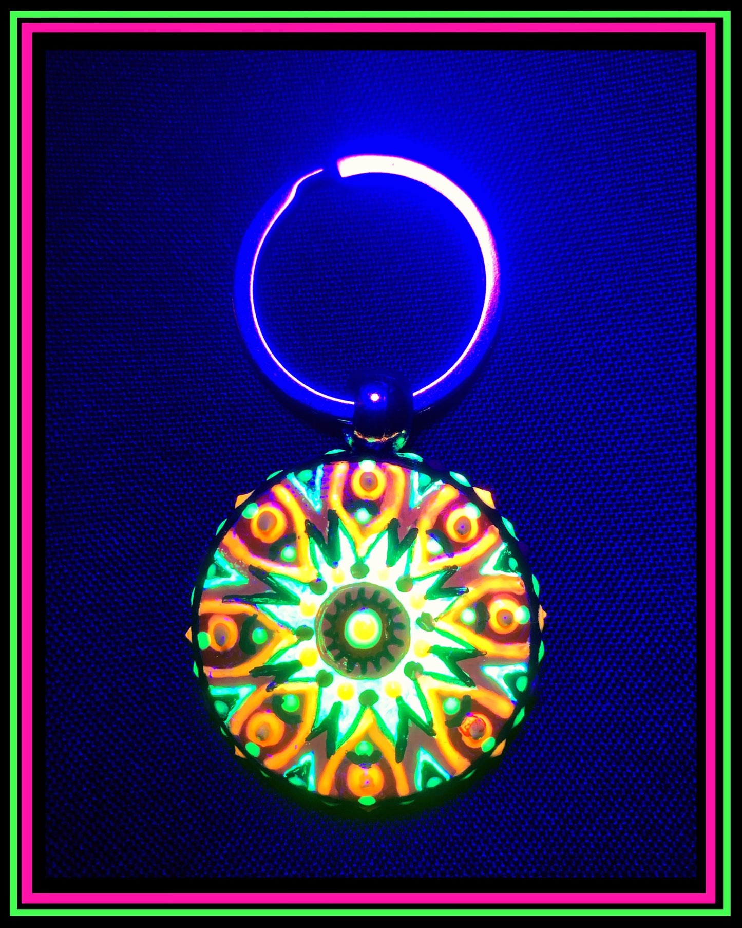 Hand Painted (UV-Reactive) Mandala Keychain