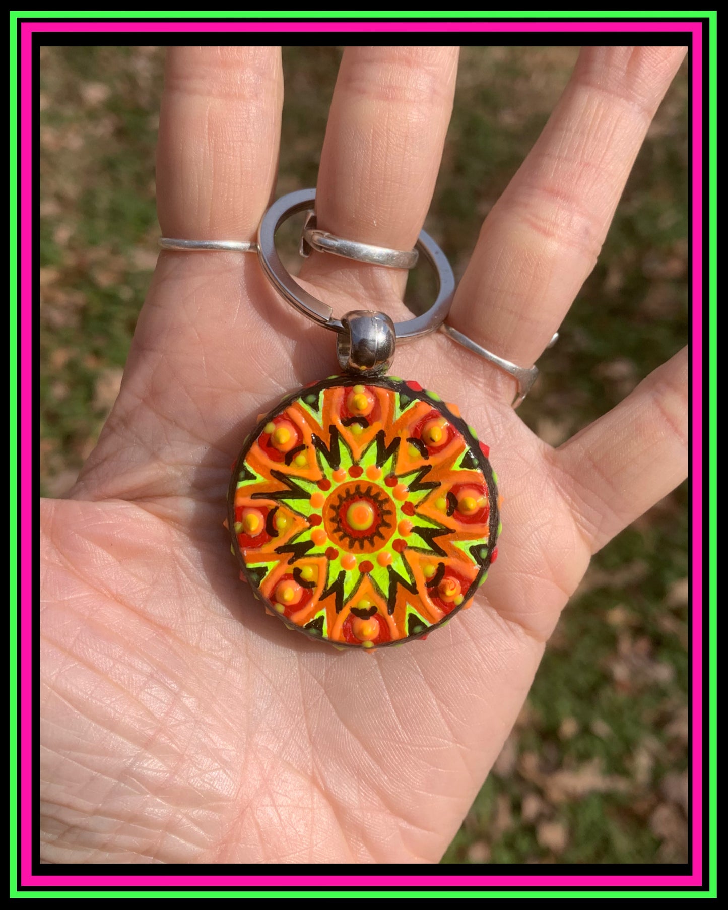 Hand Painted (UV-Reactive) Mandala Keychain