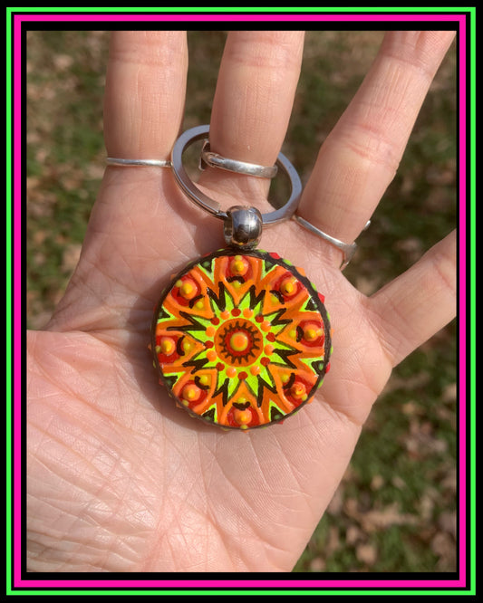 Hand Painted (UV-Reactive) Mandala Keychain